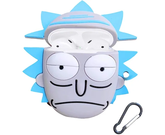 Силиконовый футляр Rick and Morty series для наушников AirPods + карабин Рик