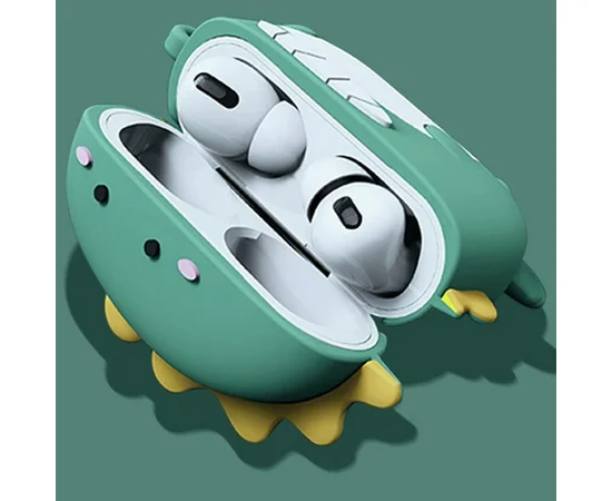 Силиконовый футляр Cartoons&Heroes для наушников AirPods 3 + карабин Дракон зеленый