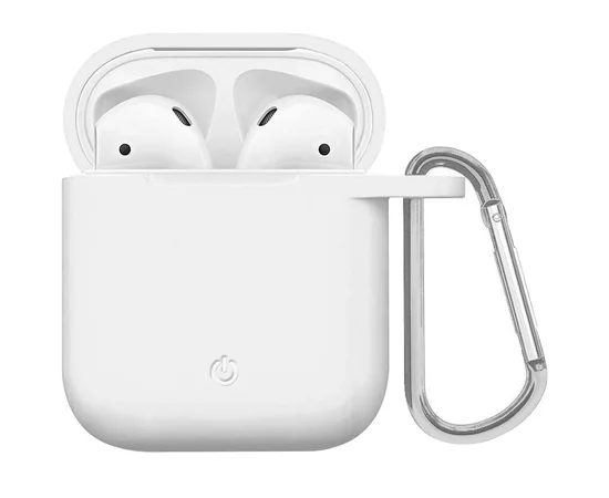 Силіконовий футляр з карабіном для навушників AirPods Білий / White