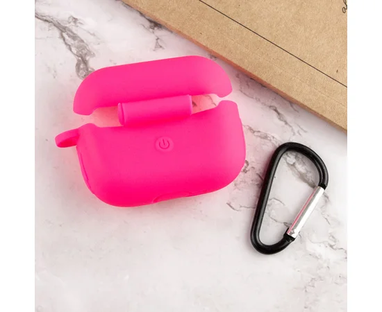 Силиконовый футляр New с карабином для наушников Airpods Pro Розовый / Barbie pink