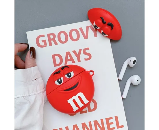 Силиконовый футляр M & M`s с карабином для наушников AirPods 1/2 Красный
