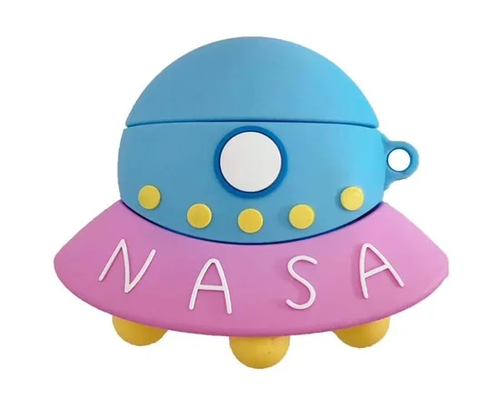 Силиконовый футляр Nasa для наушников AirPods + карабин НЛО / Голубо-розовый