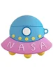 Силиконовый футляр Nasa для наушников AirPods + карабин НЛО / Голубо-розовый