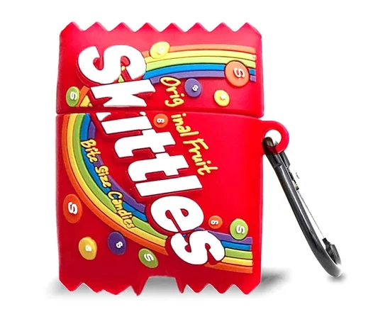 Силиконовый футляр Skittles для наушников AirPods 1/2 + карабин Красный