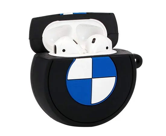 Силиконовый футляр Logo series для наушников AirPods + карабин BMW / Черный