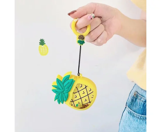 Силиконовый футляр Fruits series with Sparcles & Water для наушников AirPods + кольцо pineapple / Желтый