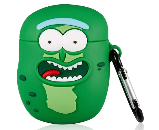 Силиконовый футляр Rick and Morty series для наушников AirPods 1/2 + карабин Огурчик Рик/Зеленый