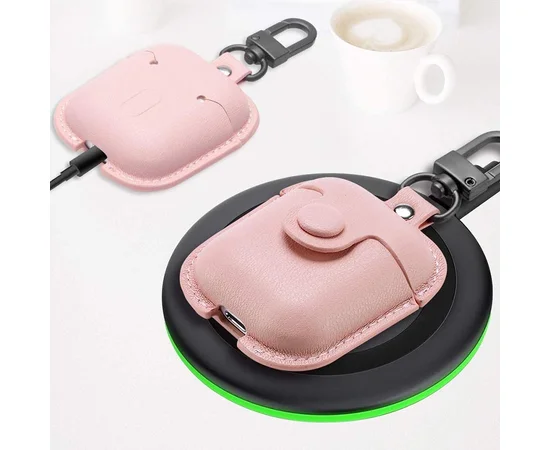 Кожаный футляр Leather bag для наушников AirPods Розовый