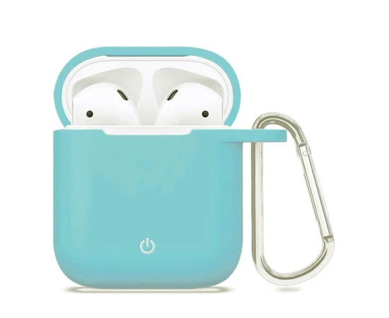 Силиконовый футляр с карабином для наушников AirPods Бирюзовый / Ice Blue