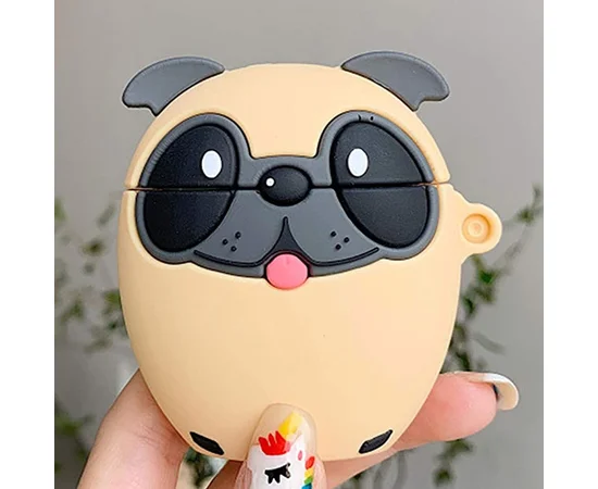 Силиконовый футляр Bulldog для наушников AirPods 1/2 + карабин Щенок бульдог/Коричневый