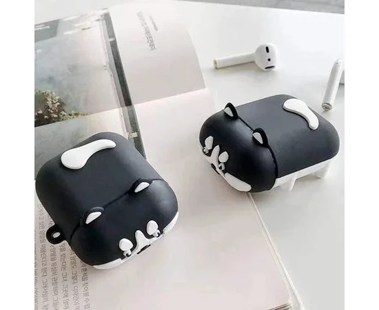 Силиконовый футляр Dogs для наушников AirPods 1/2 Haski stands / Черный