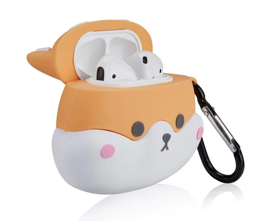 Силиконовый футляр Dogs для наушников AirPods 1/2 Corgi head / Рыжий