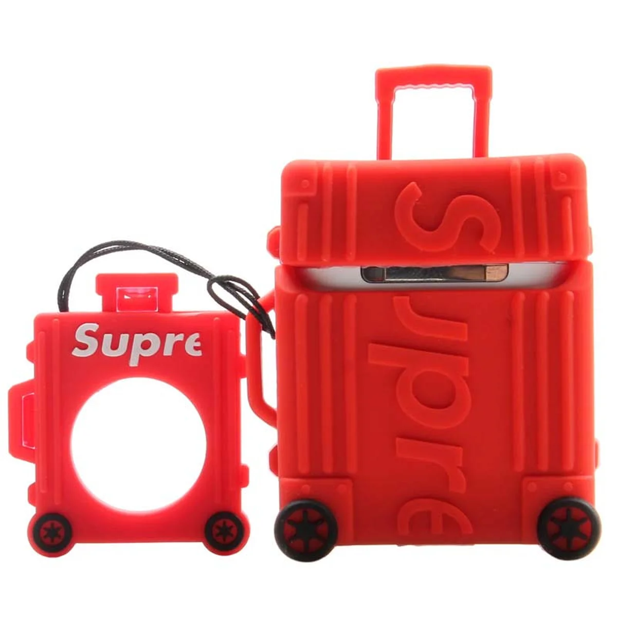 Силиконовый футляр Brand для наушников AirPods 1/2 + кольцо Supreme red