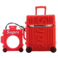 Силиконовый футляр Brand для наушников AirPods 1/2 + кольцо Supreme red