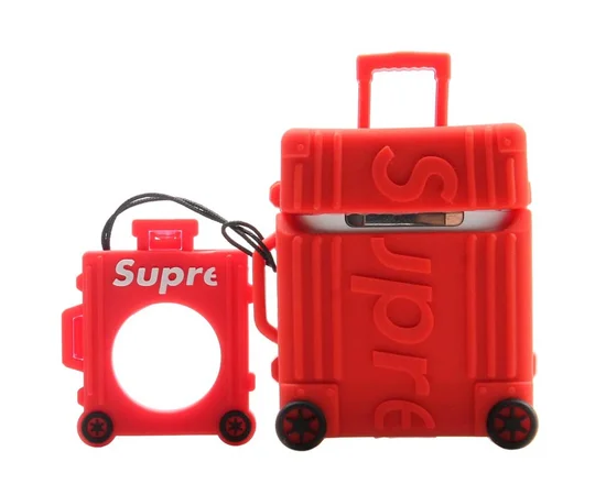 Силиконовый футляр Brand для наушников AirPods 1/2 + кольцо Supreme red