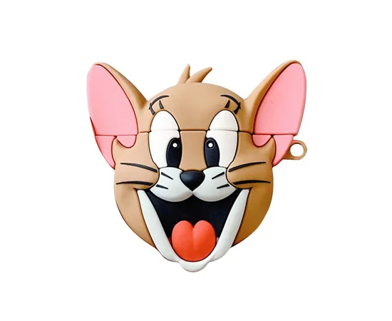 Силиконовый футляр Tom & Jerry series для наушников AirPods + карабин Джерри/Коричневый