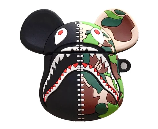 Силиконовый футляр Bape Shark для наушников AirPods 1/2 Черно - зеленый