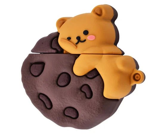 Силиконовый футляр Teddy Bear для наушников AirPods 1/2 Медведь на печенье/Коричневый