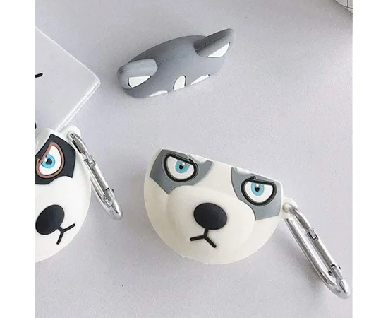 Силиконовый футляр Husky для наушников AirPods + карабин Серый