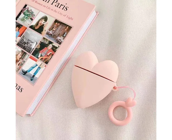 Силиконовый футляр Lucky Heart series для наушников AirPods2 + кольцо Розовый