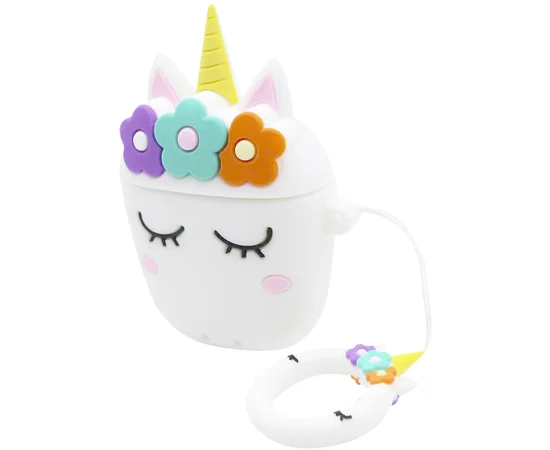 Силиконовый футляр Sleep Unicorn series для наушников AirPods + кольцо Белый