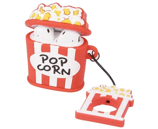 Силиконовый футляр Food для наушников AirPods 1/2 + кольцо Поп-корн