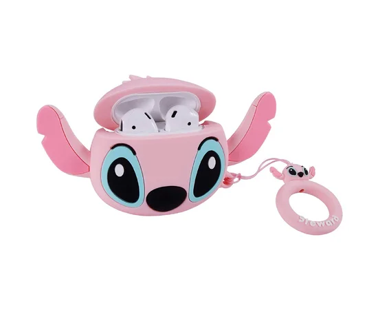 Силиконовый футляр Disney series для наушников AirPods + кольцо Стич / Розовый