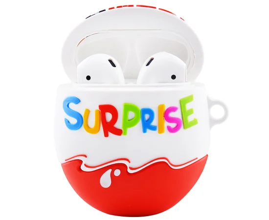 Силиконовый футляр Kinder Surprise с карабином для наушников AirPods Kinder Surprise / Красно-белый