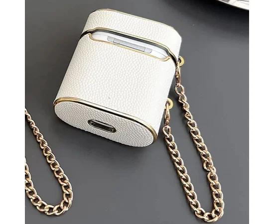 Кожаный футляр Suitcase для наушников AirPods 1/2 White