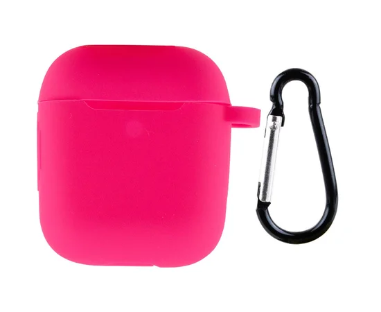 Силиконовый футляр New с карабином для наушников Airpods 1/2 Розовый / Barbie pink