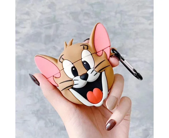 Силиконовый футляр Tom & Jerry series для наушников AirPods + карабин Джерри/Коричневый