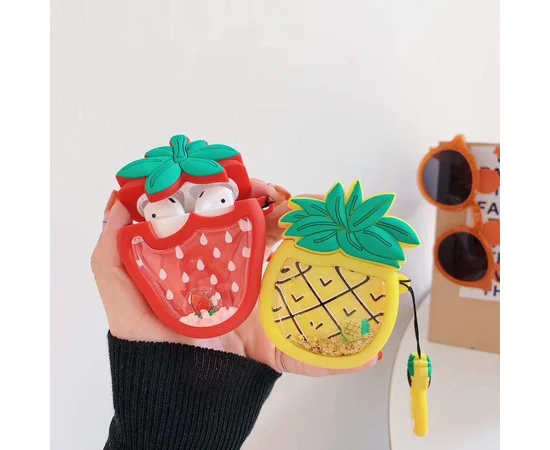 Силиконовый футляр Fruits series with Sparcles & Water для наушников AirPods + кольцо strawberry / Красный