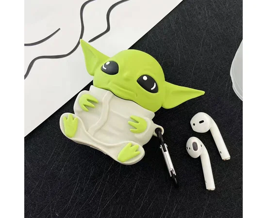 Силиконовый футляр Cartoons&Heroes для наушников AirPods 1/2 + карабин Грогу серый