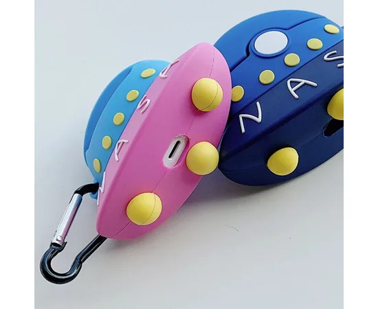 Силиконовый футляр Nasa для наушников AirPods + карабин НЛО / Голубо-розовый