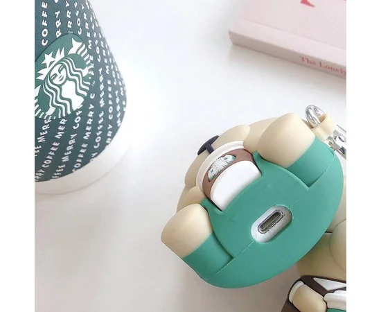 Силиконовый футляр Teddy Bear для наушников AirPods Медведь / Бежевый