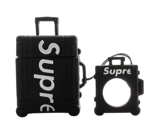Силиконовый футляр Brand для наушников AirPods 1/2 + кольцо Supreme black
