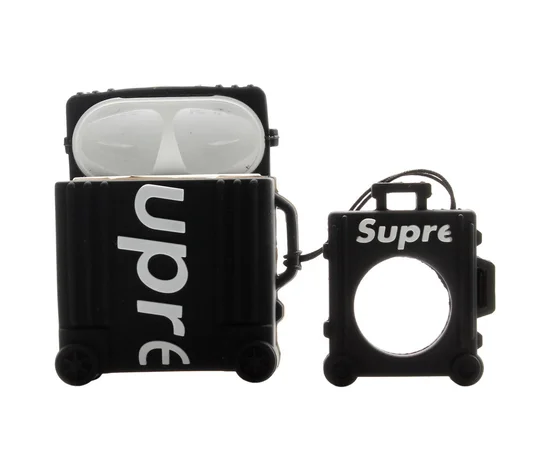 Силиконовый футляр Brand для наушников AirPods 1/2 + кольцо Supreme black