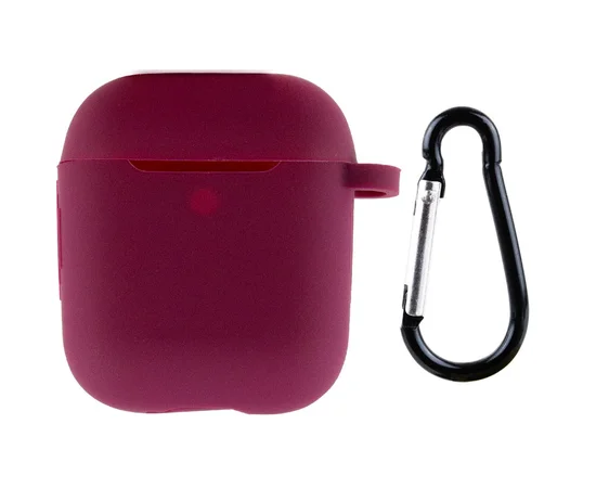 Силиконовый футляр New с карабином для наушников Airpods 1/2 Бордовый / Maroon