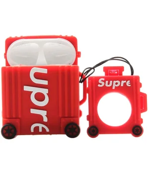 Силиконовый футляр Brand для наушников AirPods 1/2 + кольцо Supreme red