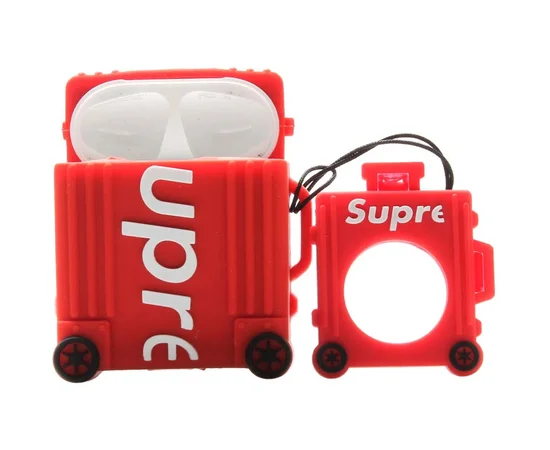 Силиконовый футляр Brand для наушников AirPods 1/2 + кольцо Supreme red