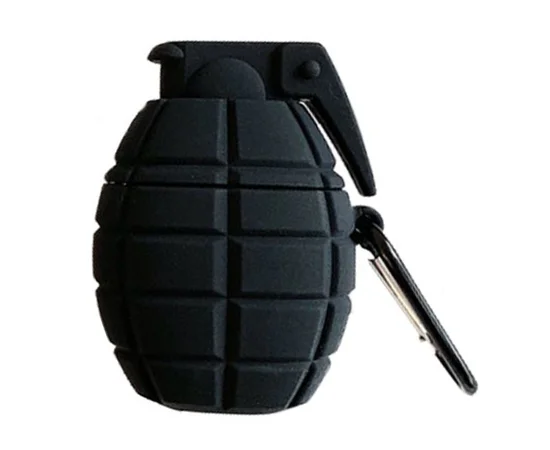 Силиконовый футляр Weapon для наушников AirPods 1/2 + карабин Граната / Черный