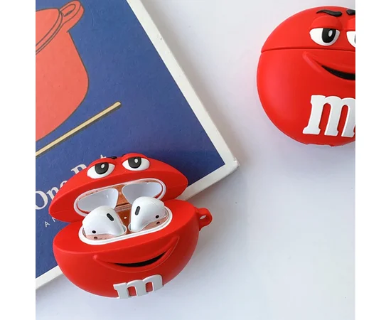 Силиконовый футляр M & M`s с карабином для наушников AirPods 1/2 Красный