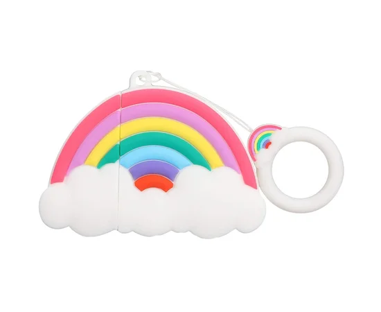 Силиконовый футляр Rainbow для наушников AirPods + кольцо Радуга / Белый