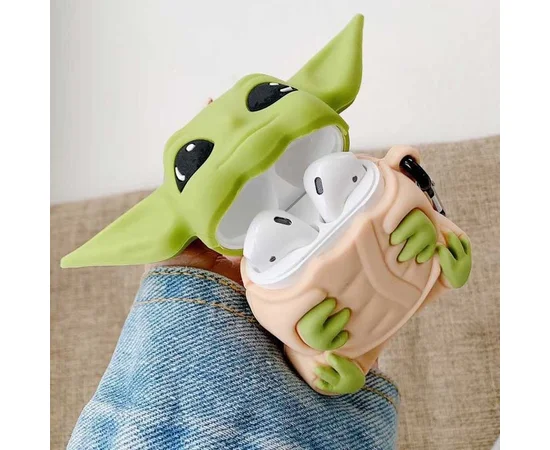 Силиконовый футляр Cartoons&Heroes для наушников AirPods 1/2 + карабин Грогу розовый