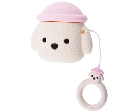 Силиконовый футляр Dogs для наушников AirPods 1/2 Пудель/Бело-розовый
