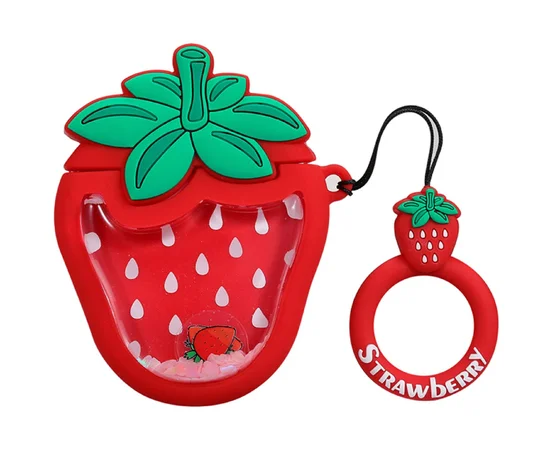 Силиконовый футляр Fruits series with Sparcles & Water для наушников AirPods + кольцо strawberry / Красный
