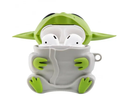 Силиконовый футляр Cartoons&Heroes для наушников AirPods 1/2 + карабин Грогу серый