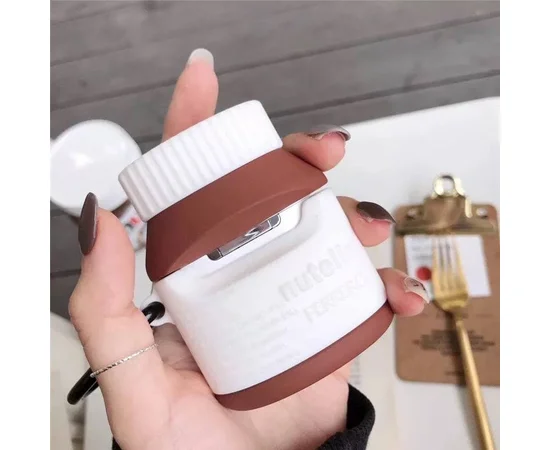 Силиконовый футляр Nutella для наушников AirPods 1/2 + карабин Коричнево-белый