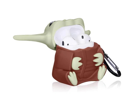 Силиконовый футляр Cartoons&Heroes для наушников AirPods 1/2 + карабин Грогу коричневый