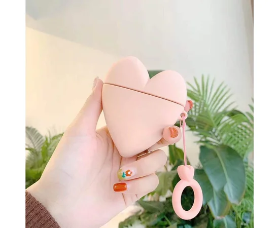 Силиконовый футляр Lucky Heart series для наушников AirPods2 + кольцо Розовый